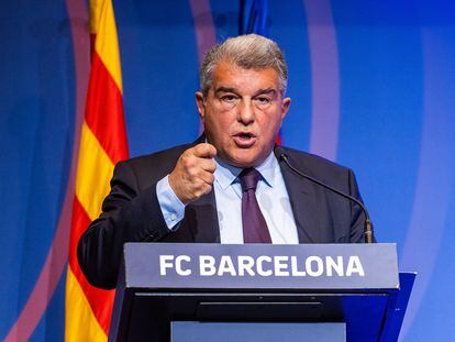 Joan Laporta, President of FC Barcelona, attenda his press conference about Negreira Case at Spotify Camp Nou stadium on april 17, 2023, in Barcelona, Spain.
Marc Graupera Aloma / Afp7 
17/04/2023 ONLY FOR USE IN SPAIN