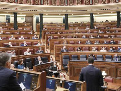 Vista general de la penúltima sesión plenaria en el Congreso de los Diputados antes del paréntesis estival, en Madrid (España), a 22 de julio de 2020.