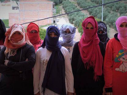 Temporeras marroquíes que han denunciado abusos sexuales y laborales cuando trabajaban en Huelva. 
 
 