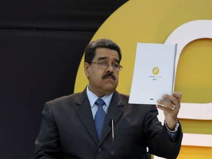 Nicol&aacute;s Maduro, en el lanzamiento del petro, el martes en Caracas.