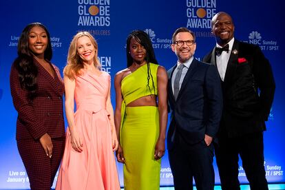 Isan Elba debutó como Embajadora de los galardones durante el anuncio de las nominaciones el pasado diciembre. Los intérpretes Leslie Mann, Danai Gurira, Christian Slater y Terry Crews la acompañan en la imagen.