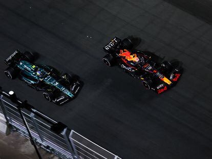 Fernando Alonso y Max Verstappen durante el Gran Premio de Arabia Saudí, el pasado 19 de marzo.