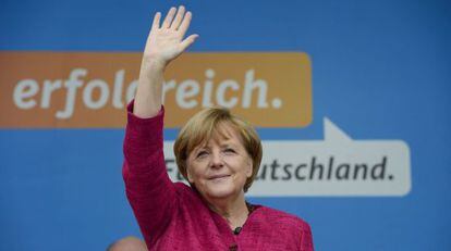 Merkel, el s&aacute;bado, en el cierre de su campa&ntilde;a en Stralsund.