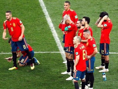 Jugadores de la Selección Española durante los penaltis del partido contra Rusia en el Mundial de 2018, la emisión televisiva más vista del año.