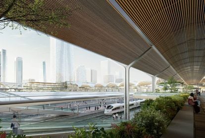 La solución arquitectónica mantiene la tipología de marquesinas individuales en los andenes y da prioridad a la visión directa entre los andenes y la ciudad.