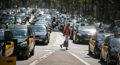 Taxis en Barcelona durante la huelga.