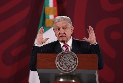 El presidente de México, Andrés Manuel López Obrador, durante su conferencia de prensa matutina de este jueves.