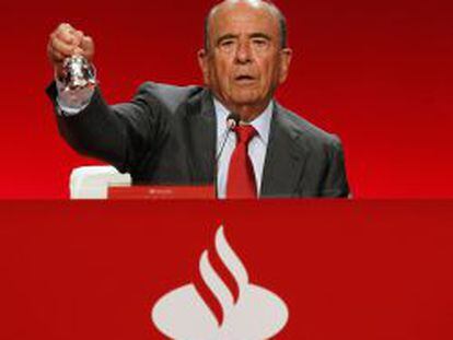 Emilio Bot&iacute;n, presidente de Santander, durante la &uacute;ltima junta general de accionistas del banco
