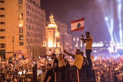 Manifestantes en la plaza de los mártires de Beirut, el 23 de octubre.