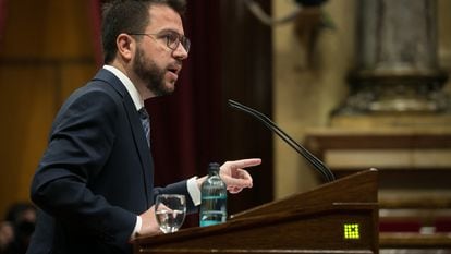 El vicepresidente en funciones de la Generalitat, Pere Aragonès, el miércoles en el Parlament.