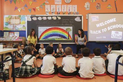 Primer día de clase del curso 2017/18 en un colegio público bilingüe de la Comunidad de Madrid.