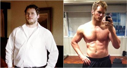 Parecen diferentes personas, pero no. Es Chris Pratt, a la izquierda con 136 kilos en la serie 'Parks and Recreation', y a la derecha después de su dieta y de su plan de gimnasio.
