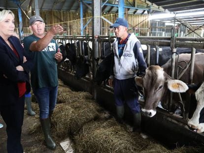 Marine Le Pen, durante una cita con granjeros en la isla francesa de Reunión, en el Índico, en marzo de 2019.