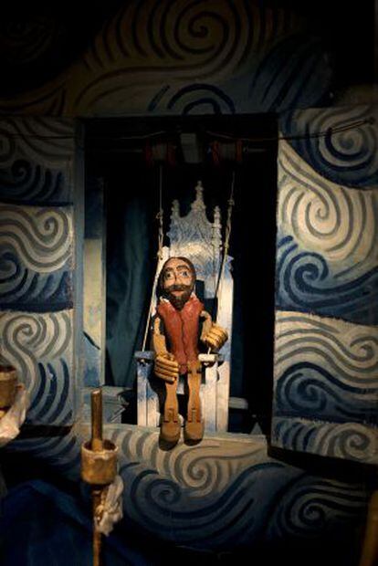 Representación de Cervantes para el teatro de marionetas 'Viaje al Parnaso', diseñado por Sanz y Coso. Museo Nacional del Teatro, Almagro.