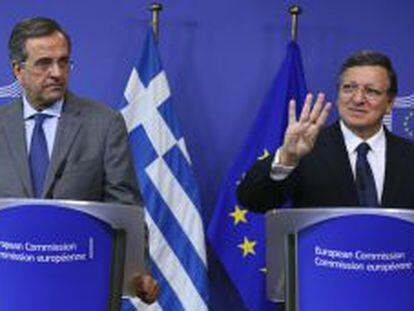 El primer ministro griego, Antonis Samaras, y el presidente de la Comisi&oacute;n Europea, Jose Manuel Durao Barroso.