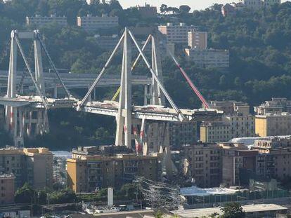 El puente de Morandi, en Génova, un año después de su derrumbe.