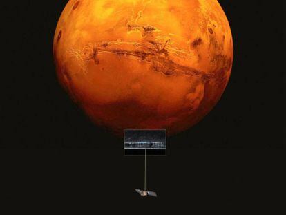 Reproducción artística de la sonda Mars Express que explora el hemisferio sur de Marte.