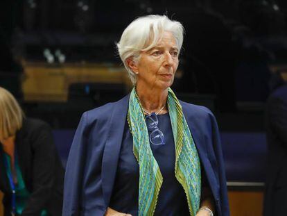 Chirstine Lagarde, presidenta del BCE, ayer en la reunión del Eurogrupo en Luxemburgo.  