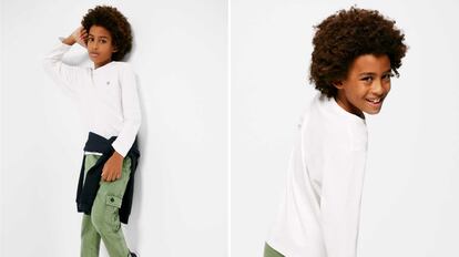 The boy's long sleeve t-shirt can be purchased at Springfield in two neutral colors.