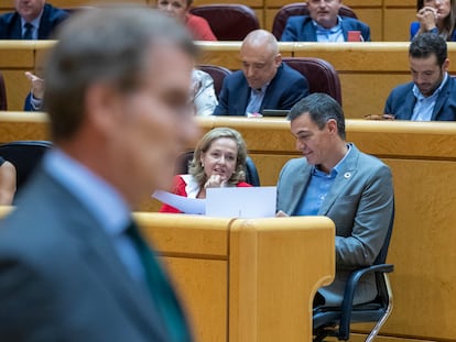 Feijóo, Díaz, Calviño y Sánchez, este martes en el Senado.