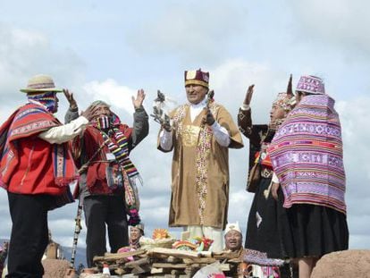 Evo Morales en la ceremonia de investidura ind&iacute;gena.