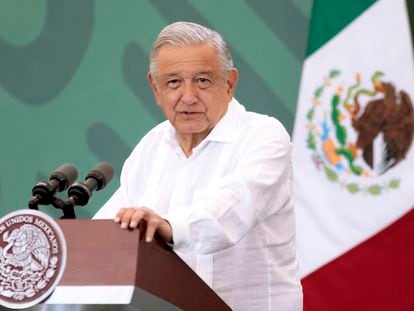 El presidente López Obrador, este viernes, en Chiapas.