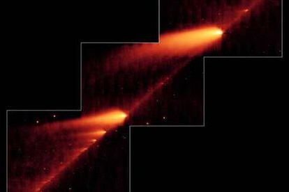 Los fragmentos del cometa SW 3 fotografíados con el telescopio infrarrojo Spitzer.