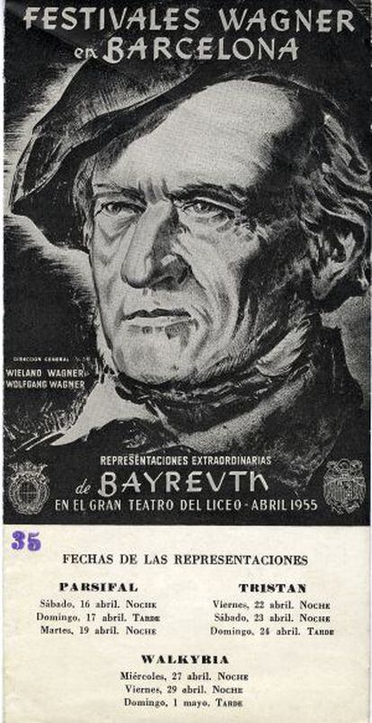 Cartel de la primera visita del Festival de Bayreuth a Barcelona en 1955.