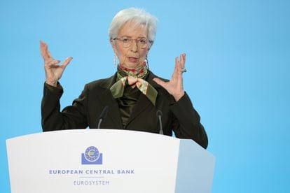 La presidenta del Banco Central Europeo, Christine Lagarde, en su última comparencia tras la reunión del organismo.