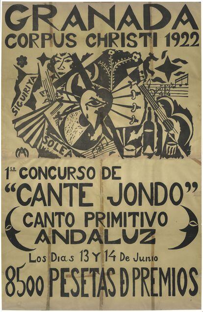 Cartel del Primer Concurso de Cante Jondo, Granada, 1922, realizado por Manuel Ángeles Ortiz y Hermenegildo Lanz. Ejemplar de Juan de Loxa (cedido por su familia).