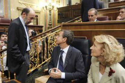 Rubalcaba, Zapatero y Salgado, en el Congreso.