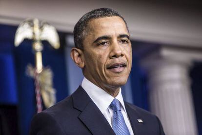 El presidente de Estados Unidos, Barack Obama, con los medios de comunicaci&oacute;n en la Casa Blanca en Washington.