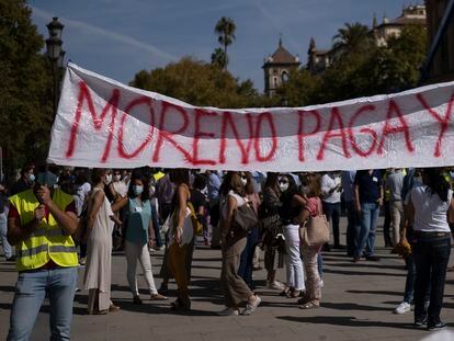 Concentración de trabajadores de Abengoa en Sevilla durante la huelga del pasado 9 de octubre.