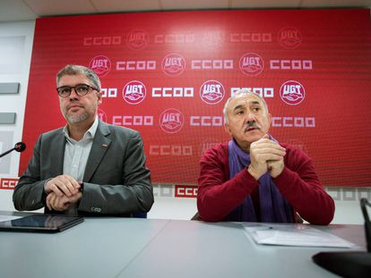 Los líderes de CC OO y UGT, Unai Sordo y Pepe Álvarez.
