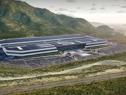 La futura planta de Tesla en Nuevo León, en un diseño digital producido por la empresa.