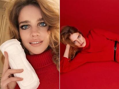 Natalia Vodianova posa con una compresa para que hablemos de la regla con naturalidad