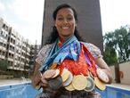 Swimmer Teresa Perales, who will join the protest on Sunday, with her Paralympic Games medal haul. 