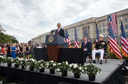 El presidente de los Estados Unidos, Barack Obama, da un discurso durante una ceremonia de conmemoración del 11 de septiembre 2001, en Washington D.C.