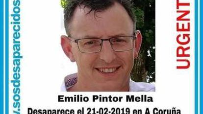 Cartel de SOS Desaparecidos que alerta del caso de Emilio Pintor.