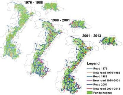 La extensión de las carreteras en el territorio de los pandas se ha triplicado desde 1976.