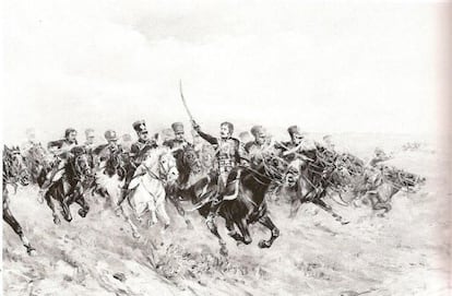 Dibujo de la batalla de Wagram en 1809, que representa la carga de Lasalle.