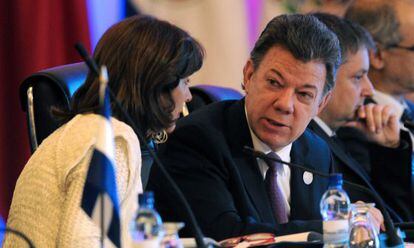 El presidente de Colombia, Juan Manuel Santos, durante la Cumbre Iberoamericana de Panamá.