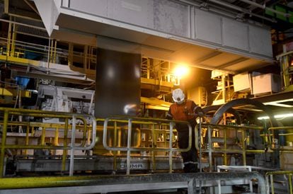 An ArcelorMittal employee working at a plant in France on February 11.