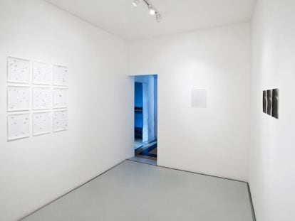 Exposición del artista Jochen Lempert. Al fondo, el pasillo de la vivienda.