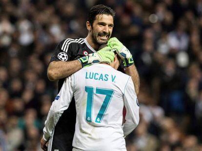 Buffon abraza a Lucas Vázquez durante el partido. En vídeo, las declaraciones de Zidane acerca del penalti.