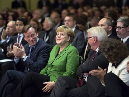 La canciller Angela Merkel este martes en Berlín durante una conferencia de la patronal alemana.