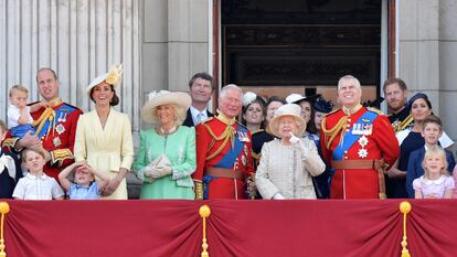 La familia real británica en en el balcón de Buckingham Palace, Londres, durante un desfile militar, el 8 de junio de 2019.