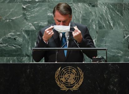President Jair Bolsonaro, on September 21 at the United Nations General Assembly in New York.