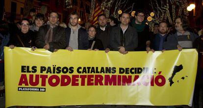 El presidente de Esquerra Republicana de Catalu&ntilde;a, Oriol Junqueras, en la manifestaci&oacute;n por la independencia en Mallorca. 