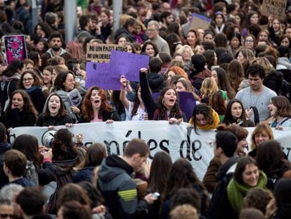 Manifestación feminista del pasado 8 de marzo en Barcelona para denunciar la discriminación de la mujer en todos los ámbitos. 